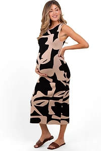 Pinkblush Maternity Black Abstract Print Knit Sleeveless Midi Dress