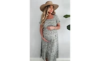 Pinkblush Maternity Light Blue Floral Ruffle Midi Dress