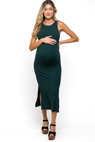 Pinkblush Maternity Taupe Ribbed Side Slit Tank Dress