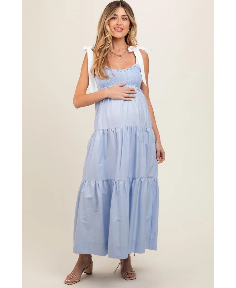 Pinkblush Maternity Light Blue Contrast Shoulder Straps Maxi Dress