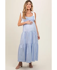 Pinkblush Maternity Light Blue Contrast Shoulder Straps Maxi Dress