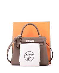 Pre-Owned HERMES Kelly 28 Handbag Grey Evercolor with Palladium Hardware