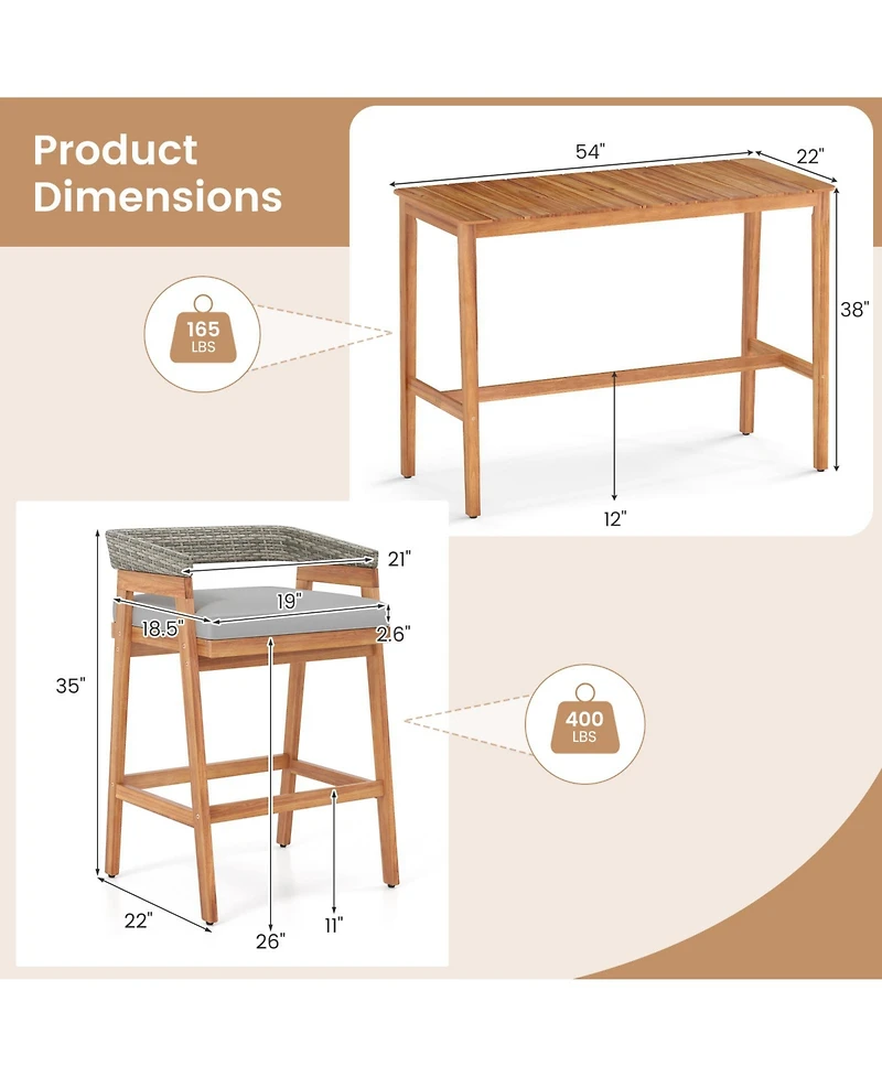 Slickblue Patio 3-Piece Counter Height Table and Barstool Set