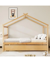 Sailvan Full Wooden House Bed with Twin Trundle
