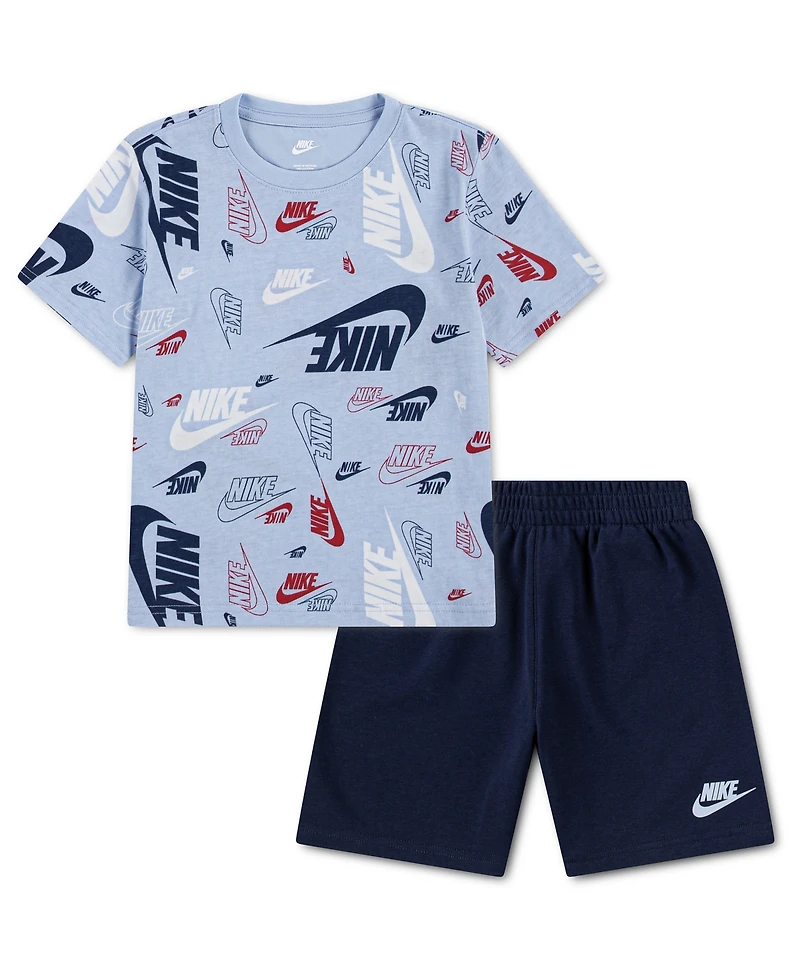 Nike Little Kids Printed T-Shirt & Lightweight French Terry Shorts, 2 Piece Set