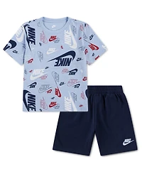 Nike Little Kids Printed T-Shirt & Lightweight French Terry Shorts, 2 Piece Set