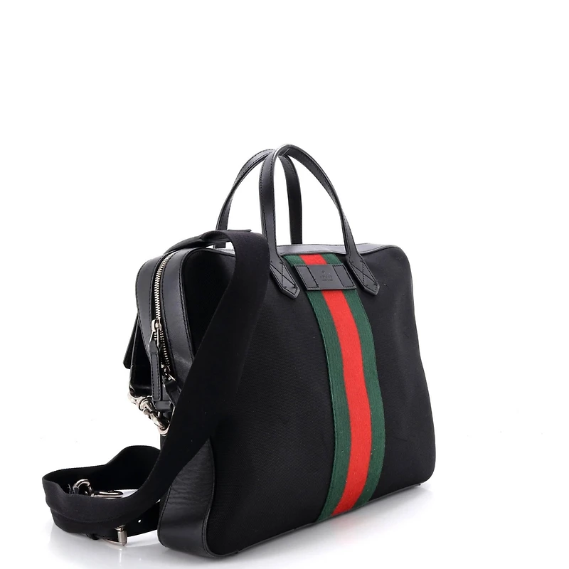 Pre-Owned Gucci Medium Web Zip Around Briefcase Techno Canvas