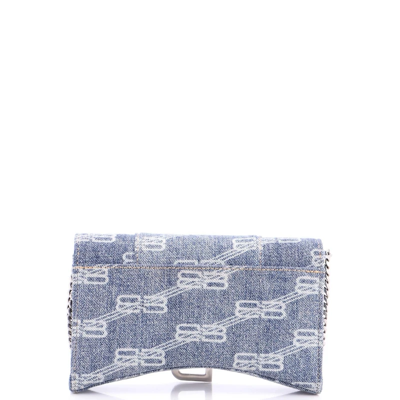 Pre-Owned Balenciaga Hourglass Chain Wallet Bb Monogram Denim