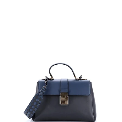 Pre-Owned Bottega Veneta Small Piazza Top Handle Bag Leather with Intrecciato Detail