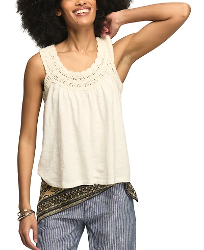 Lucky Brand Women's Crochet Trim Scoop Neck Swing Tank Top