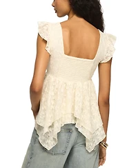 Lucky Brand Women's Lace Detail Flutter-Sleeve Scoop Neck Top