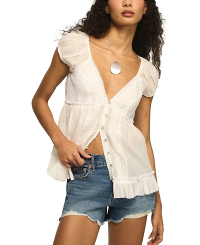 Lucky Brand Women's V-Neck Cotton Babydoll Top