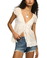Lucky Brand Women's V-Neck Cotton Babydoll Top