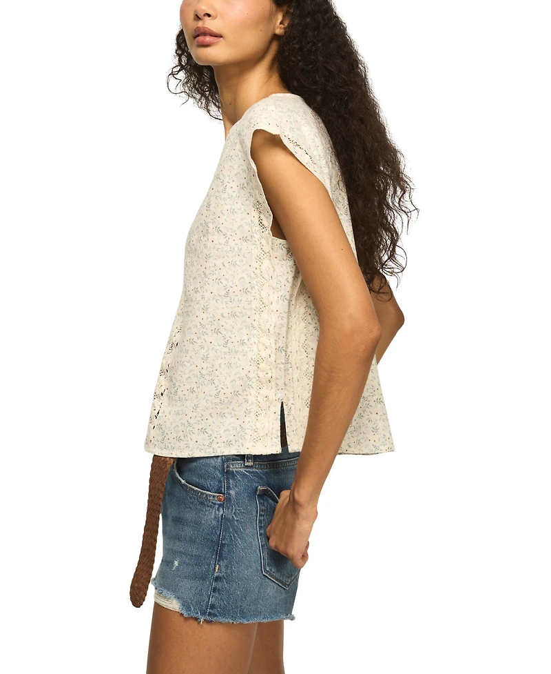 Lucky Brand Women's Lace Trimmed V-Neck Top