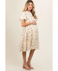 Pinkblush Maternity Cream Floral Print Eyelet Lace Dress