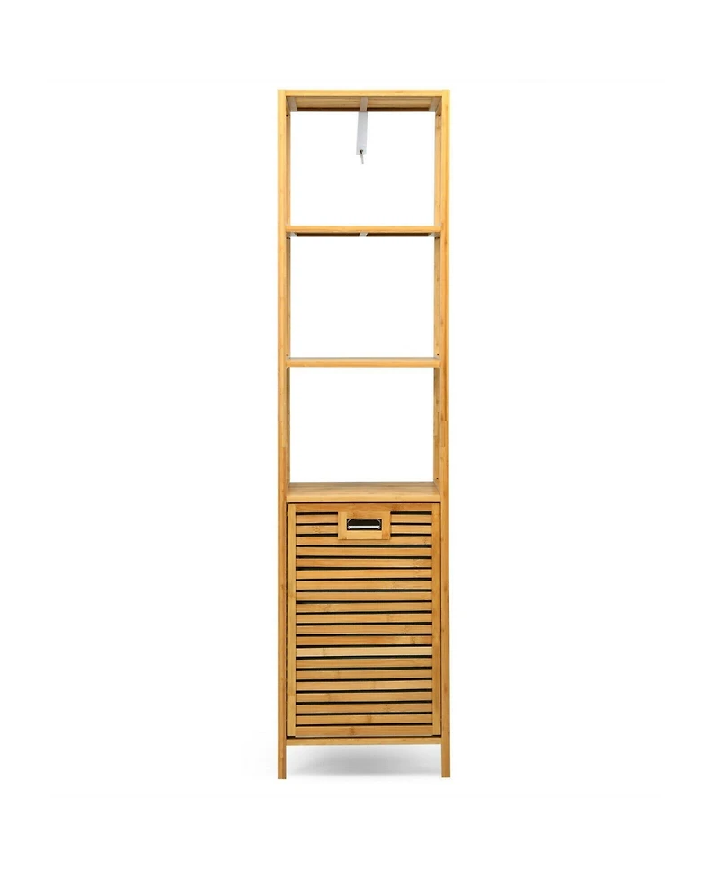 sumyeg Bamboo Tower Laundry Hamper Organizer with 3-Tier Storage Shelves