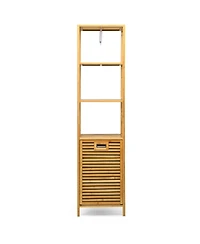 sumyeg Bamboo Tower Laundry Hamper Organizer with 3-Tier Storage Shelves