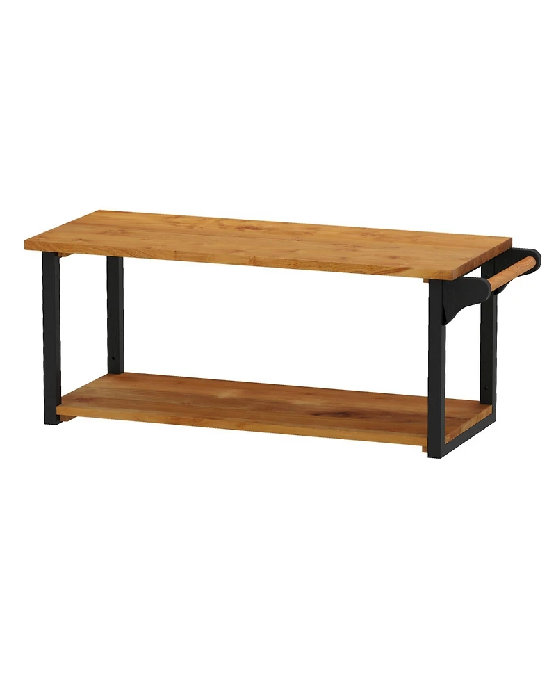 sumyeg Teak Wood Wall Mounted Floating Shelves with Integrated Towel Bar