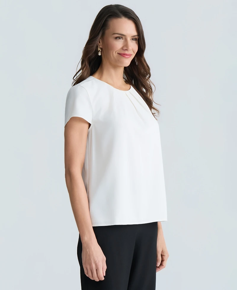 Kasper Women's Cap Sleeve Pleated Neck Top