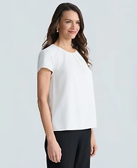 Kasper Women's Cap Sleeve Pleated Neck Top