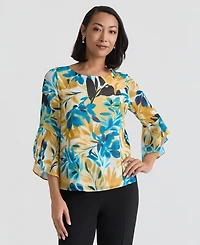 Kasper Women's Printed Ruffled-Sleeve Blouse