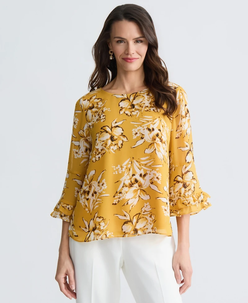 Kasper Women's Ruffled-Cuff 3/4-Sleeve Top
