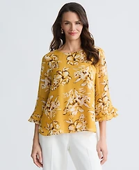 Kasper Women's Ruffled-Cuff 3/4-Sleeve Top