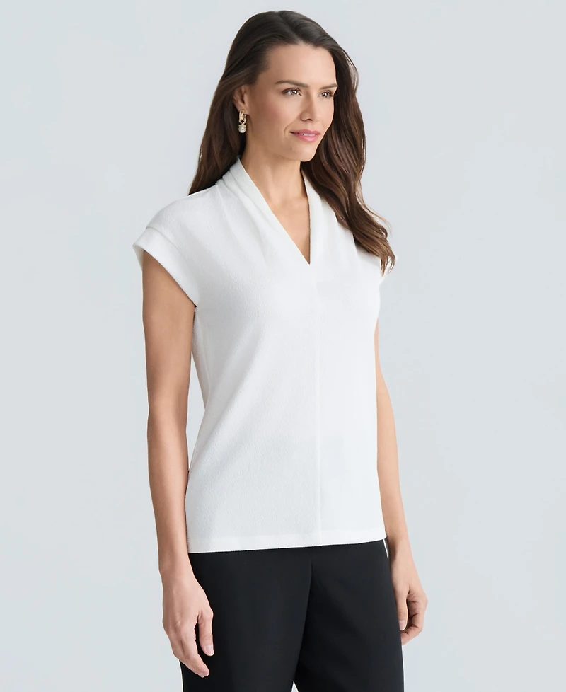 Kasper Women's Cap-Sleeve V-Neck Crepe Top