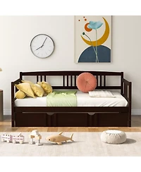 Sailvan Twin Size Daybed Wood Bed with Twin Size Trundle