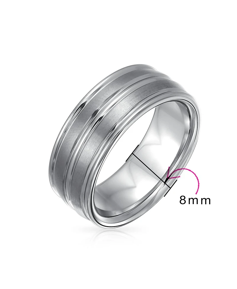 Bling Jewelry Wide Silver Tone Double Grooved Brushed Matte Titanium Band Ring Comfort Fit