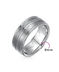 Bling Jewelry Wide Silver Tone Double Grooved Brushed Matte Titanium Band Ring Comfort Fit
