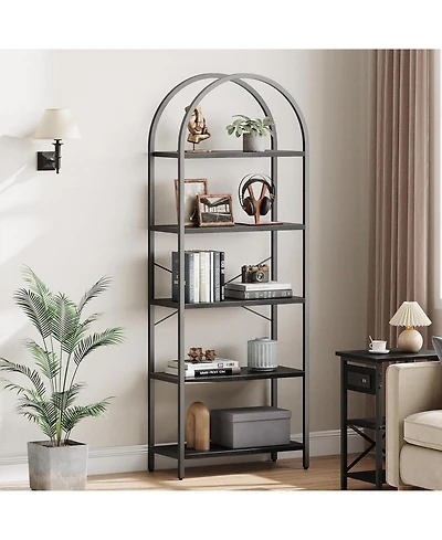 gaomon 5 Tier Arched Bookshelf, Marble Effect Tall Bookcase with Metal Frame