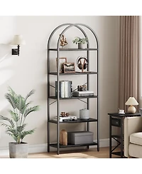 gaomon 5 Tier Arched Bookshelf, Marble Effect Tall Bookcase with Metal Frame