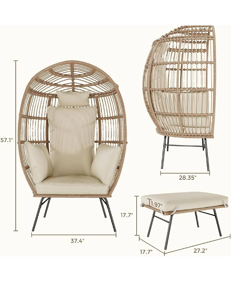 Xo Oversize Egg Shaped Lounger, Egg Chair for Indoor Outdoor Patio Porch Backyard with Ottoman