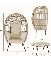 Xo Oversize Egg Shaped Lounger, Egg Chair for Indoor Outdoor Patio Porch Backyard with Ottoman
