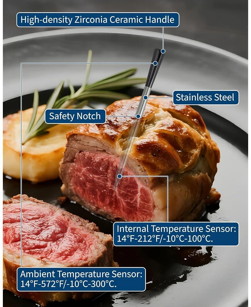 Xo Wireless Meat Thermometer, Bluetooth Single Probe, 820 ft Range, App Control for Grill Smoker