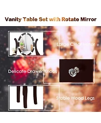 Gouun Dimmable Led Vanity Table Set with Cushioned Stool, 5 Drawers and 360-Degree Mirror