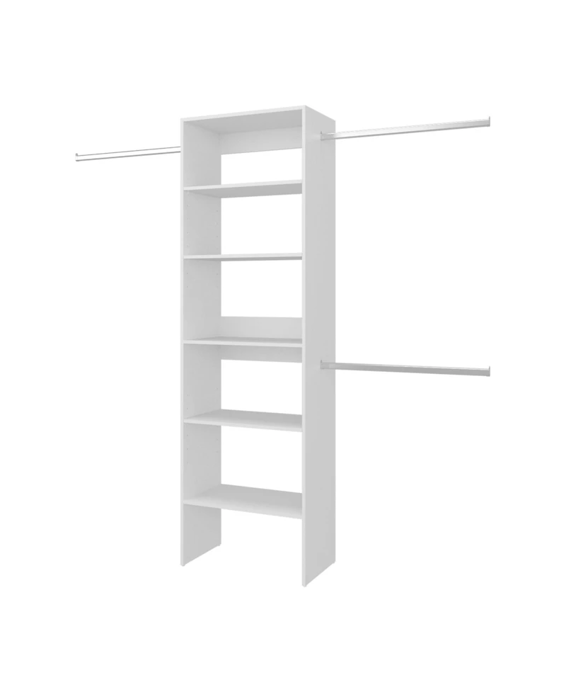 Hollis Modular Closet System with Open Shelves, Dual Hanging Rods and Vertical Storage Design, White