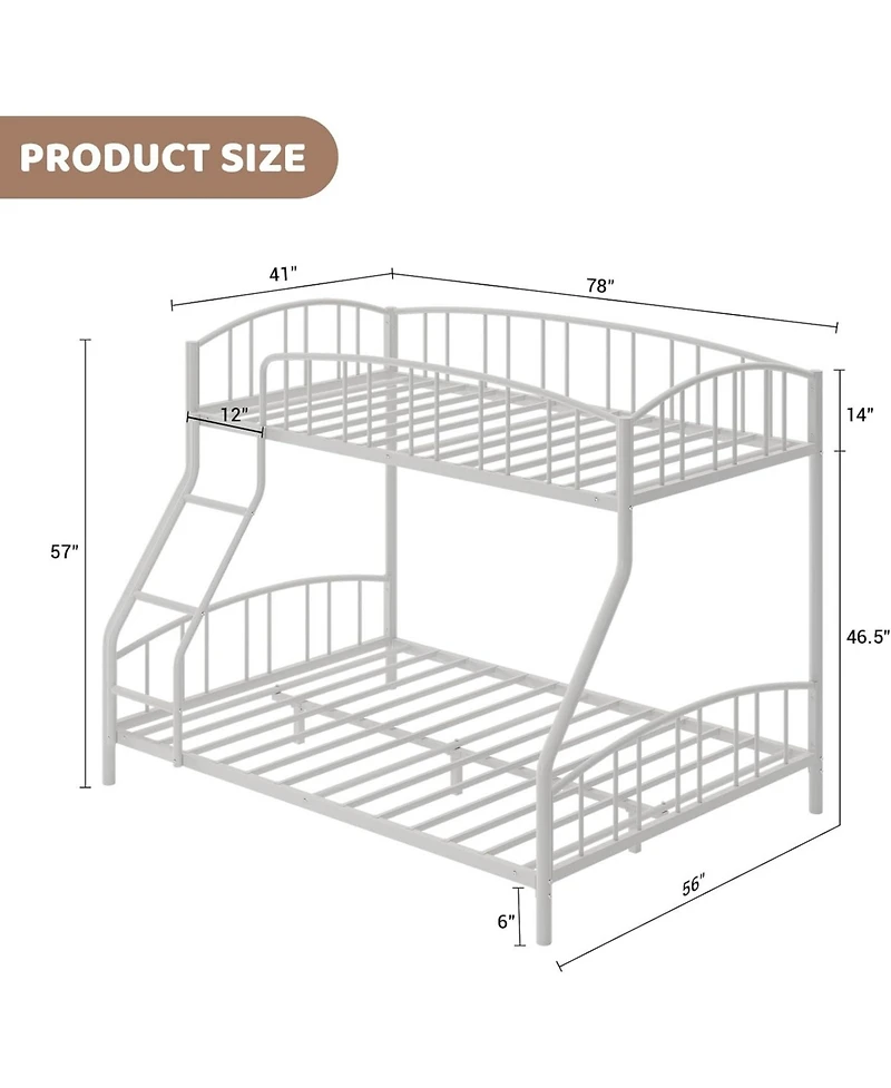 gaomon Metal Bunk Bed Over Full, Heavy Duty Bunkbeds Frame with Arched Guardrail and Safety Ladder, Sturdy Steel Bed for Kids Boys Girls