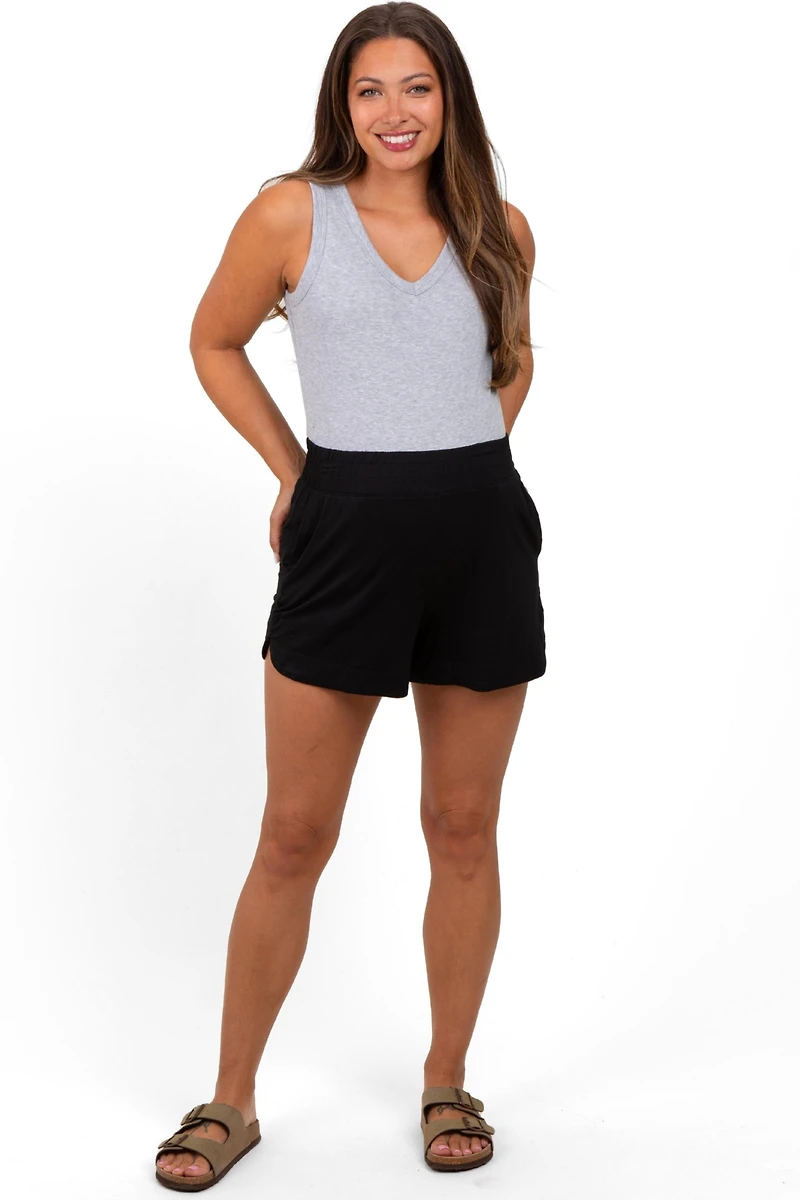 Pinkblush Women's Black Basic Rounded Hem Shorts
