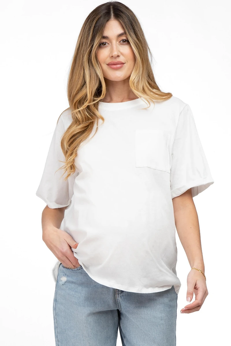 Pinkblush Maternity White Oversized Pocket Front Short Sleeve Top