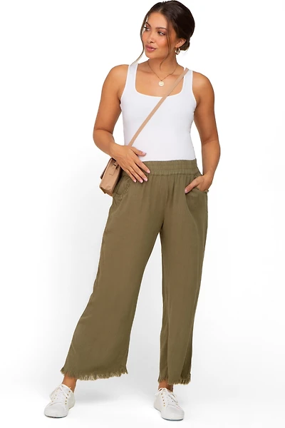 Pinkblush Maternity Olive Linen Frayed Hem Crop Pants