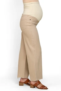 Pinkblush Maternity Beige Wide Leg Raw Hem Jeans