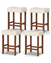 Gymax Set of 4 Bar Stools Counter Height Saddle Kitchen Chairs with Wooden Legs
