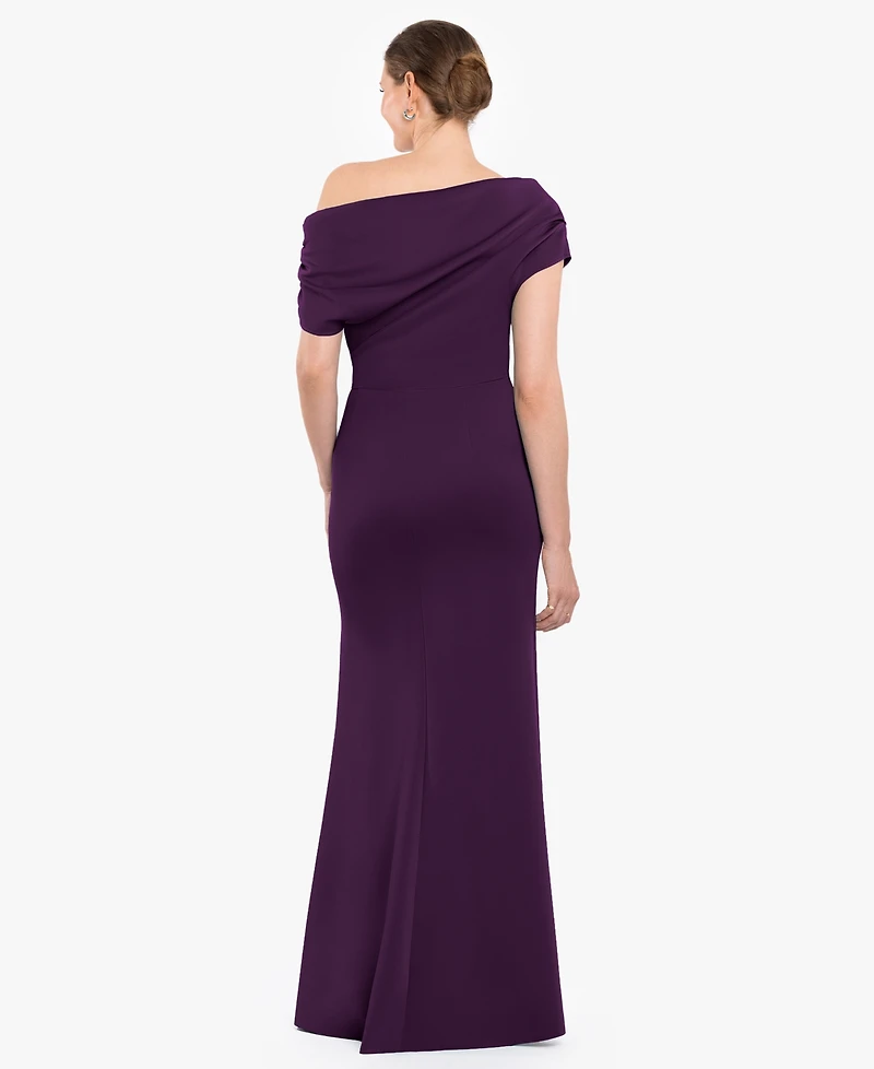 Betsy & Adam Women's Off-The-Shoulder Ruched Scuba Long Dress
