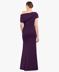 Betsy & Adam Women's Off-The-Shoulder Ruched Scuba Long Dress