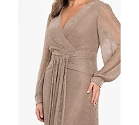 Betsy & Adam Plus V-Neck Lurex Knit Ball Gown