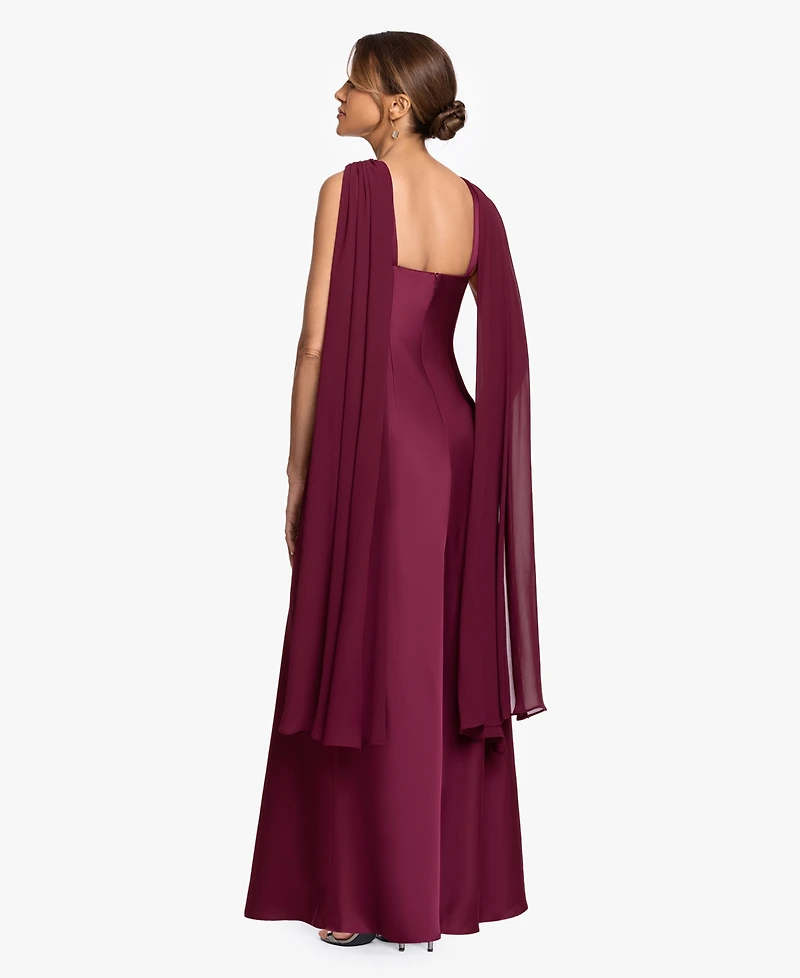 Betsy & Adam Petite Criss Cross Halter Neck Chiffon Cape Ball Gown