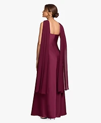 Betsy & Adam Petite Criss Cross Halter Neck Chiffon Cape Ball Gown