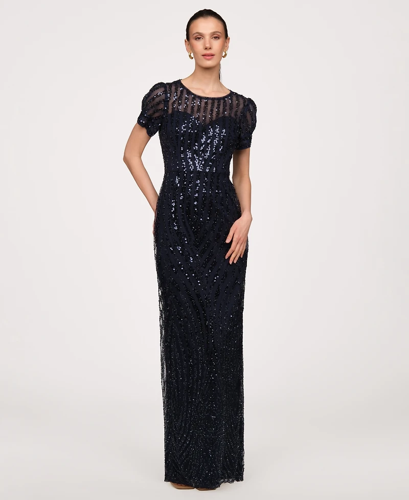 Js Collections Women's Jewel Neck Column Gown Dress